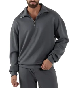 Coordinato Uomo Tuta Felpa Con Colletto Zip Pantaloni Baggy Relaxed Fit Piombo OU2539A