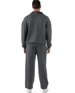 Coordinato Uomo Tuta Felpa Con Colletto Zip Pantaloni Baggy Relaxed Fit Piombo OU2539A