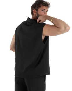 Coordinato uomo viscosa camicia giromanica pantaloni coulisse nero GIOSAL-OU2554A