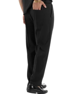 Coordinato uomo viscosa camicia giromanica pantaloni coulisse nero GIOSAL-OU2554A