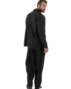 Coordinato Uomo Viscosa Camicia Pantaloni Baggy Casual Nero OU2538A
