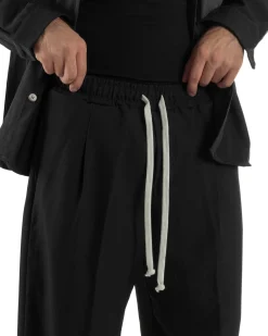 Coordinato Uomo Viscosa Camicia Pantaloni Baggy Casual Nero OU2538A