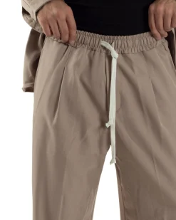 Coordinato Uomo Viscosa Camicia Pantaloni Baggy Casual Beige OU2537A