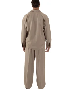 Coordinato Uomo Viscosa Camicia Pantaloni Baggy Casual Beige OU2537A