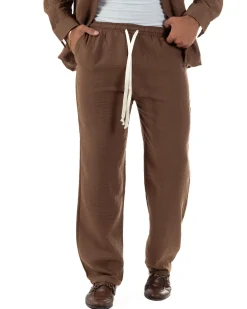 Coordinato viscosa fiammato giacca coreana scollo v pantaloni baggy marrone GIOSAL-OU2571A