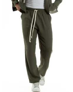Coordinato viscosa fiammato giacca coreana scollo v pantaloni baggy verde GIOSAL-OU2527A
