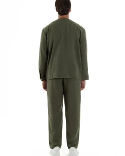 Coordinato viscosa fiammato giacca coreana scollo v pantaloni baggy verde GIOSAL-OU2527A