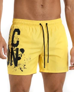 Costume da bagno bermuda mare uomo boxer con coulisse maxi stampa giallo ICON-IUW004