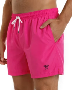 Costume da bagno bermuda mare uomo boxer coulisse logo fucsia fluo BERNA M-261328