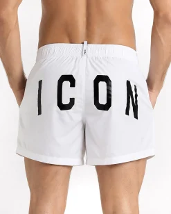 Costume da bagno bermuda mare uomo boxer con coulisse stampa retro bianco ICON-IUW001