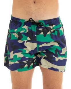 Costume Da Bagno Boxer Summer Pantaloncino Elastico Fantasia Militare Blu GIOSAL-SU1129A