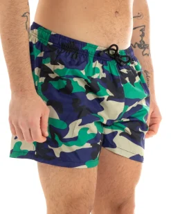 Costume Da Bagno Boxer Summer Pantaloncino Elastico Fantasia Militare Blu GIOSAL-SU1129A