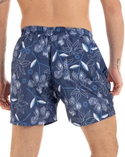 Costume Uomo Blu Fantasia Floreale Elastico Coulisse Tasche Summer GIOSAL-SU1183A
