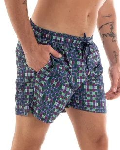 Costume Uomo Boxer Mare Fantasia Quadrettini Viola GIOSAL-SU1205A