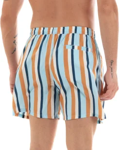 Costume Uomo Boxer Summer Fantasia a Righe Elastico Celeste Tasche GIOSAL-SU1199A