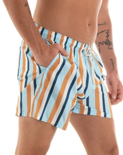 Costume Uomo Boxer Summer Fantasia a Righe Elastico Celeste Tasche GIOSAL-SU1199A