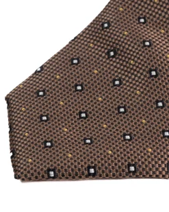 Cravatta uomo unisex in effetto seta con micro quadrati jacquard bicolore marrone caffè GIOSAL-CP1182A