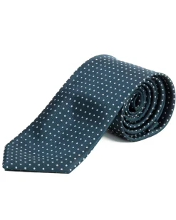Cravatta uomo unisex slim in effetto seta con micro pois a contrasto trama twill petrolio GIOSAL-CP1189A