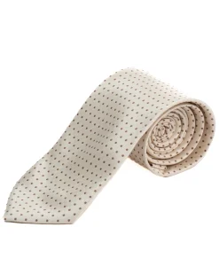 Cravatta uomo unisex slim in effetto seta con micro pois a contrasto trama twill panna GIOSAL-CP1187A