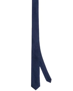 Cravattino uomo unisex cravatta slim in effetto seta con micro pois doppio a contrasto jacquard diagonale blu notte GIOSAL-CP1180A