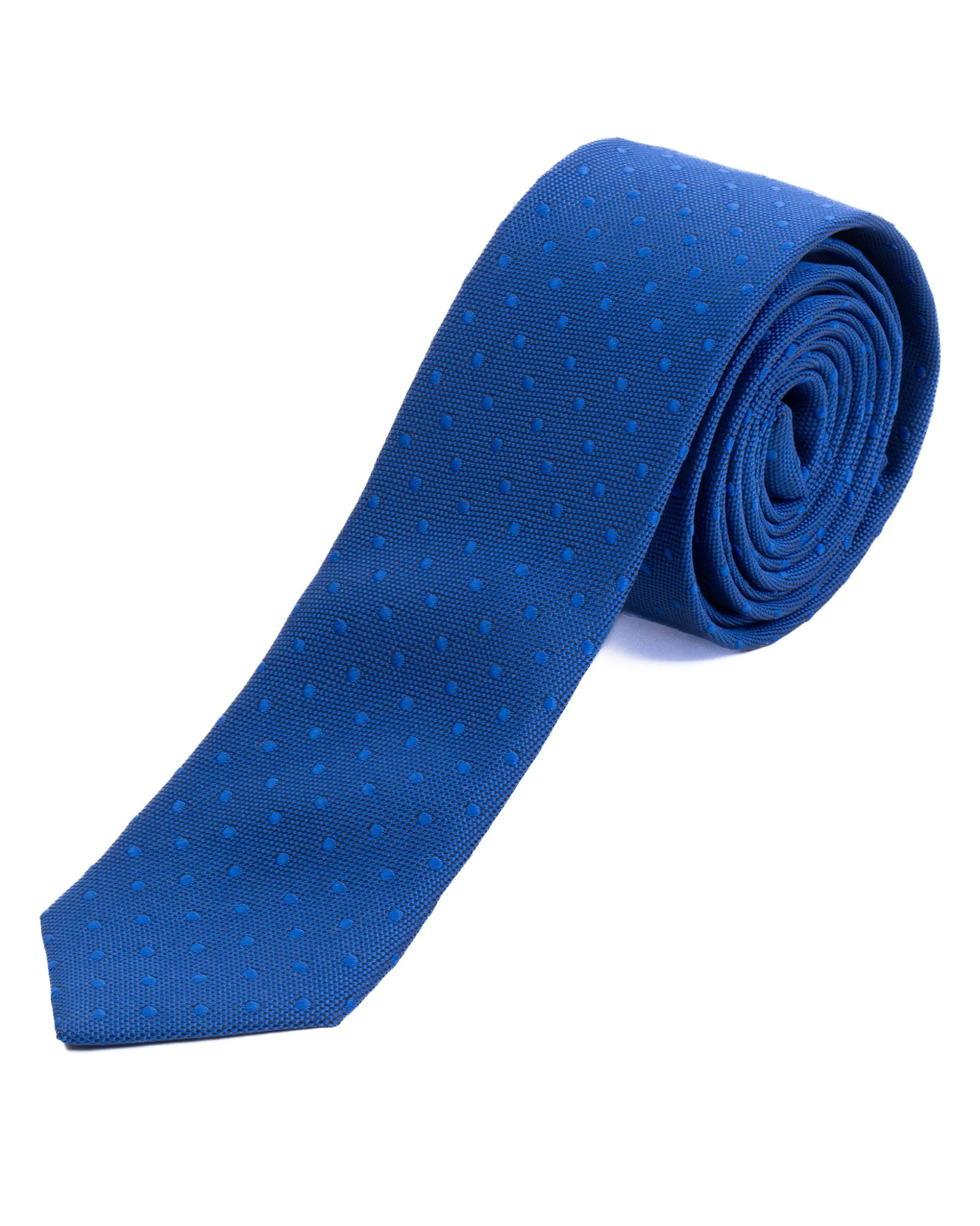 Cravattino uomo unisex cravatta slim in effetto seta con motivo pois jacquard blu royal GIOSAL-CP1174A