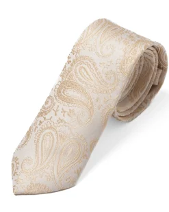 Cravattino Uomo Unisex Cravatta Pala Media Elegante Cerimonia Casual Fantasia Damascata Jacquard Beige GIOSAL-CP1149A