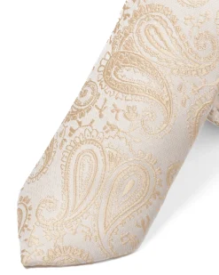 Cravattino Uomo Unisex Cravatta Pala Media Elegante Cerimonia Casual Fantasia Damascata Jacquard Beige GIOSAL-CP1149A