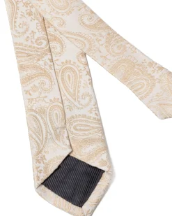 Cravattino Uomo Unisex Cravatta Pala Media Elegante Cerimonia Casual Fantasia Damascata Jacquard Beige GIOSAL-CP1149A