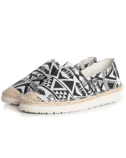 Espadrillas Scarpe Uomo Unisex Tela Estive Mare Fantasia Etnica Azteca Cotone Comode Leggere Nero GIOSAL-S1246A