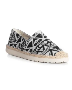 Espadrillas Scarpe Uomo Unisex Tela Estive Mare Fantasia Etnica Azteca Cotone Comode Leggere Nero GIOSAL-S1246A