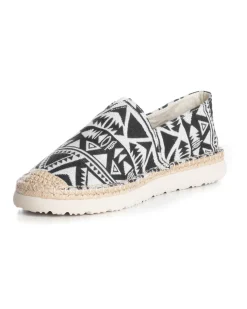 Espadrillas Scarpe Uomo Unisex Tela Estive Mare Fantasia Etnica Azteca Cotone Comode Leggere Nero GIOSAL-S1246A