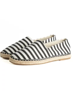 Espadrillas scarpe uomo unisex tela estive mare rigate nero GIOSAL-S1304A