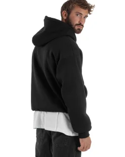 Felpa Boxy Fit Cappuccio E Zip Basic Felpata Nero F3061A