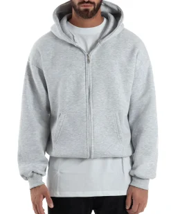 Felpa Boxy Fit Cappuccio E Zip Basic Felpata Grigio Chiaro F3059A