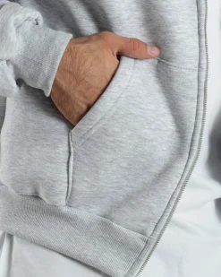 Felpa Boxy Fit Cappuccio E Zip Basic Felpata Grigio Chiaro F3059A