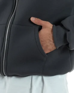 Felpa Boxy Fit Cappuccio E Zip Basic Felpata Piombo F3060A