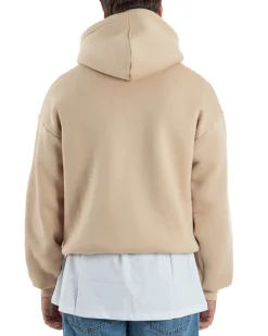 Felpa Boxy Fit Cappuccio E Zip Basic Felpata Beige F3062A