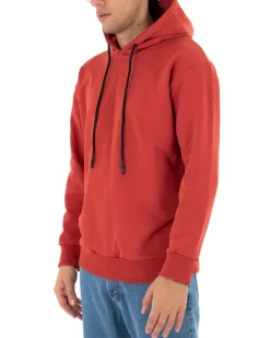 Felpa Con Cappuccio Uomo Basic Tinta Unita Mattone Comoda Relaxed Fit Garzata Leggera GIOSAL-F2864A