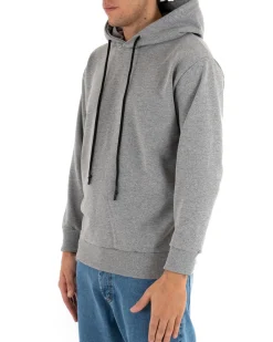 Felpa Con Cappuccio Uomo Basic Tinta Unita Grigio Comoda Relaxed Fit Garzata Leggera GIOSAL-F2867A