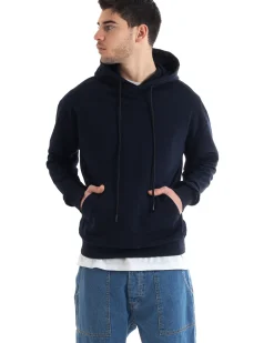 Felpa Con Cappuccio Uomo Basic Tinta Unita Blu Comoda Relaxed Fit Cotone GIOSAL-F2976A