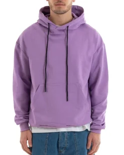 Felpa Con Cappuccio Uomo Basic Tinta Unita Glicine Comoda Relaxed Fit Cotone GIOSAL-F2979A