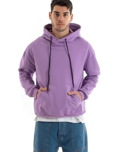 Felpa Con Cappuccio Uomo Basic Tinta Unita Glicine Comoda Relaxed Fit Cotone GIOSAL-F2979A