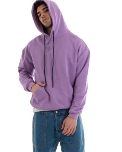 Felpa Con Cappuccio Uomo Basic Tinta Unita Glicine Comoda Relaxed Fit Cotone GIOSAL-F2979A