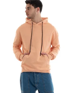 Felpa Con Cappuccio Uomo Basic Tinta Unita Pesca Comoda Relaxed Fit Cotone GIOSAL-F2977A