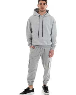 Felpa Con Cappuccio Uomo Basic Tinta Unita Grigio Comoda Relaxed Fit Cotone GIOSAL-F2981A