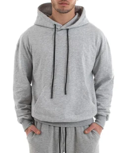 Felpa Con Cappuccio Uomo Basic Tinta Unita Grigio Comoda Relaxed Fit Cotone GIOSAL-F2981A