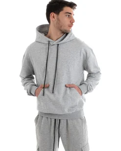 Felpa Con Cappuccio Uomo Basic Tinta Unita Grigio Comoda Relaxed Fit Cotone GIOSAL-F2981A