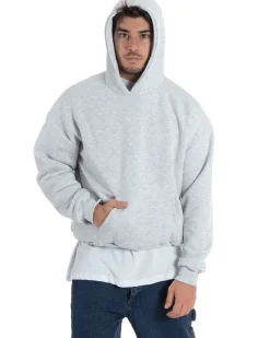 Felpa con cappuccio uomo boxy fit basic felpata comoda grigio chiaro GIOSAL-F2991A