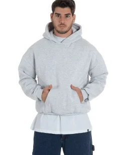 Felpa con cappuccio uomo boxy fit basic felpata comoda grigio chiaro GIOSAL-F2991A