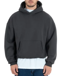 Felpa Con Cappuccio Uomo Boxy Fit Basic Felpata Comoda Piombo F2995A